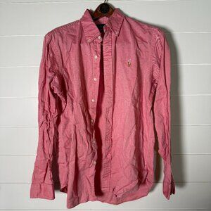 Ralph Lauren Long Sleeve Button Down Chambray Oxford Red Flesh Colored Pony Sz L